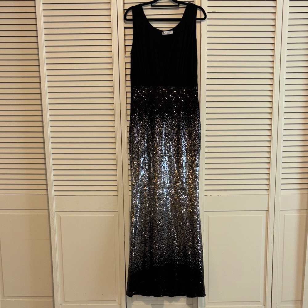 Elegant Black and Silver Sequin Maxi Dress